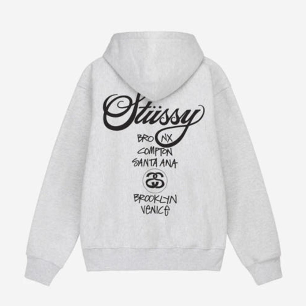 스투시 월드투어 후드 집업 애쉬 헤더 Stussy World Tour Zip Hoodie Ash Heather 2022 3973713